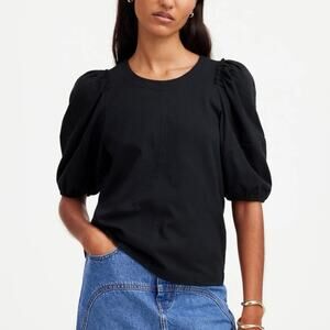 Madewell Puff Sleeve Cotton Tee Jet Black Size XS NWT